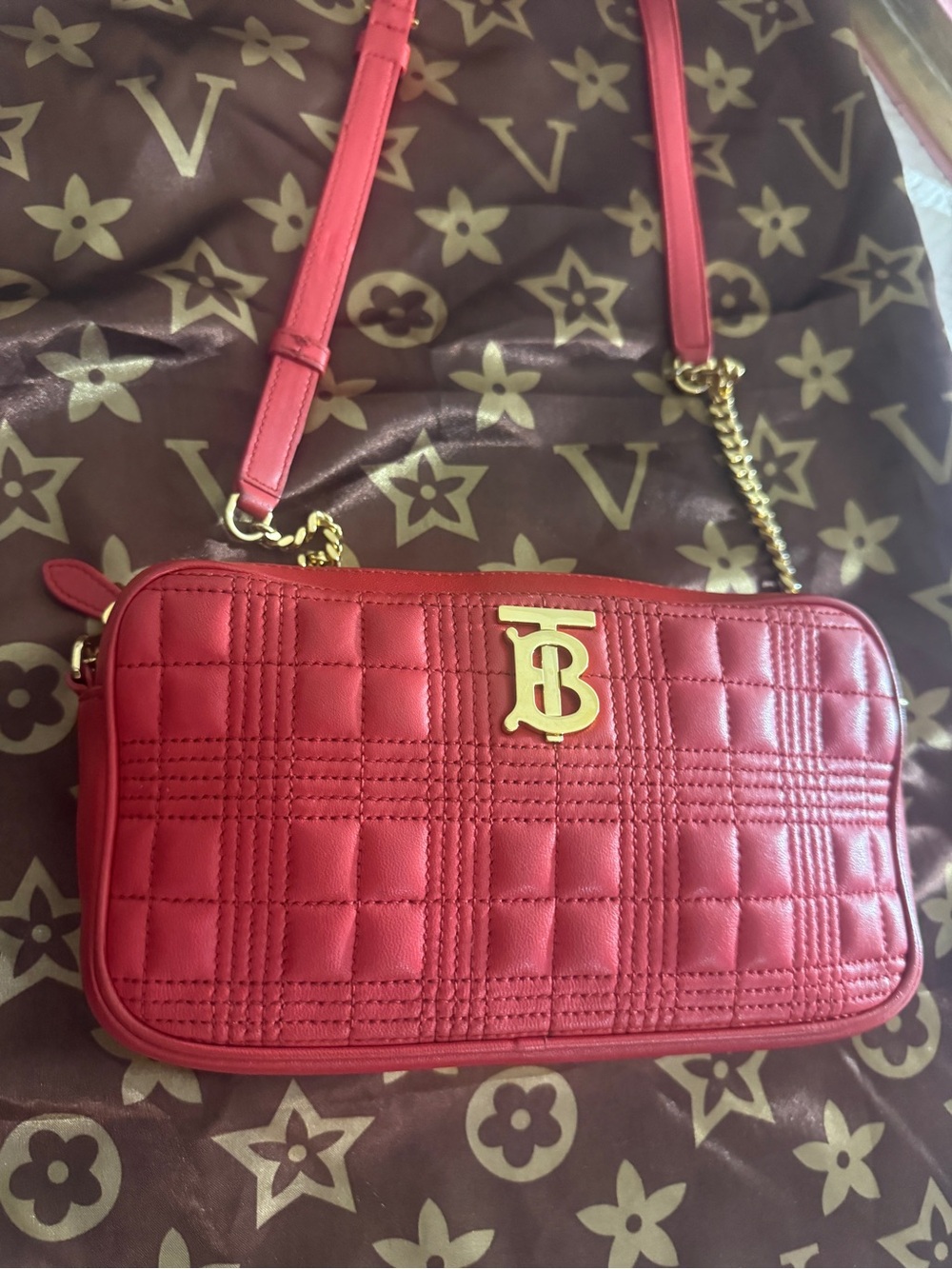 Burberry Quilted Red Leather TB Logo Crossbody